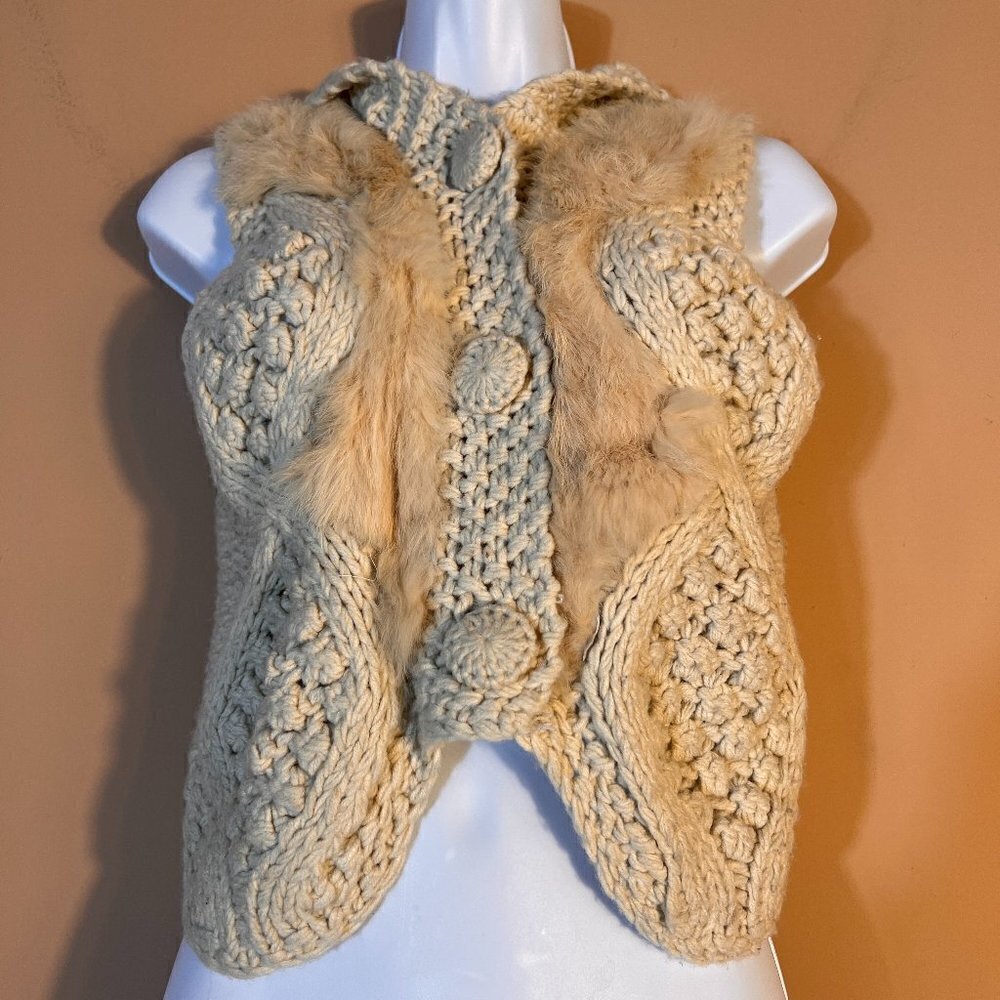Umgee Cream Knit & Faux Fur Vest
